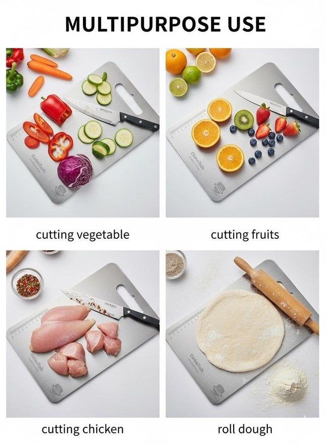Cintrotech Stainless Steel Chopping Board 31x20.5 cm | Food Grade, Rust-Free Cutting Board | Premium Kitchen Use - Vegetable, Fruit, Meat, Fish | Easy Wash, Rounded Edges, Medium - Image 4